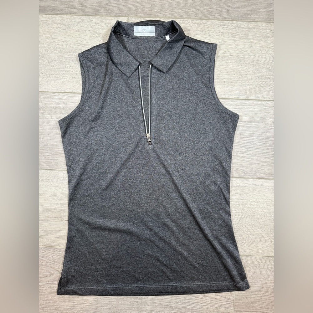 Callaway Womens 1/4 Zip Sleeveless Heather Polo small polyester opti dri